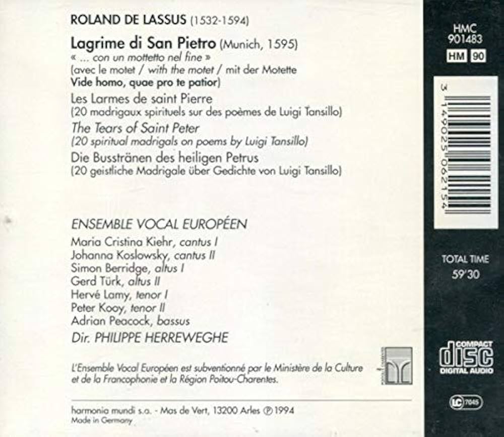 (CD)Lagrime Di San Pietro／O. De Lassus Lassus: Lagrime di San Pietro - Album by Orlande de Lassus